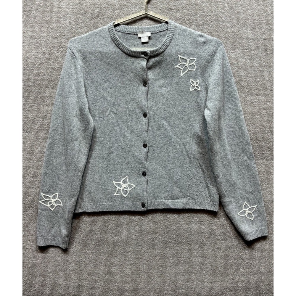 J Crew Women Lambswool Cardigan Embroidered Floral Button Up Sweater Small EUC